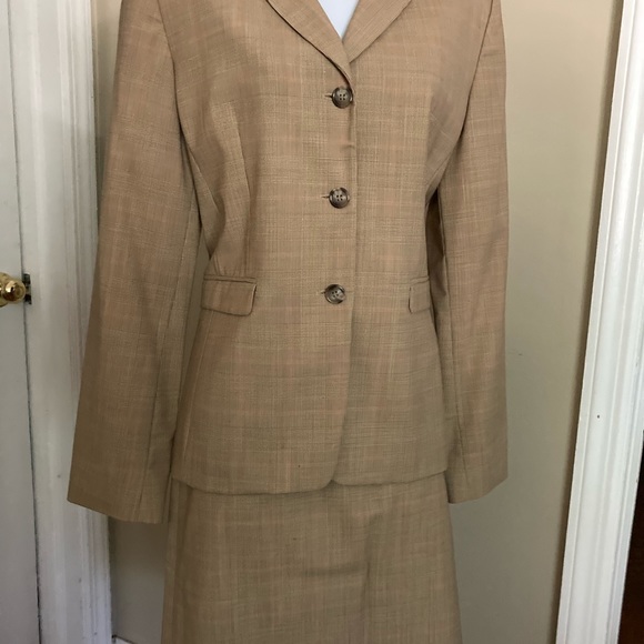 Tahari 10 wool plaid tan orange suit skirt set - Picture 1 of 5